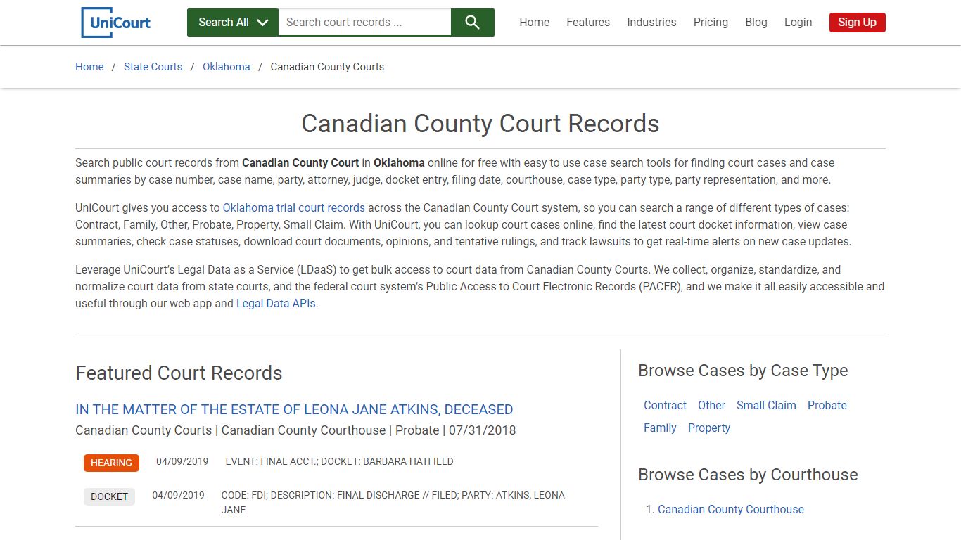 Canadian County Court Records | Oklahoma | UniCourt