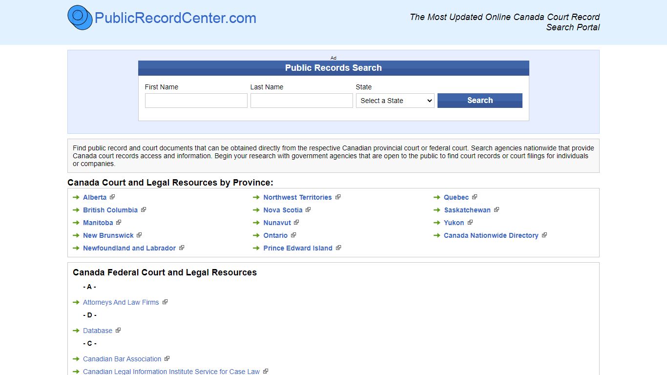 Canada Court and Legal Resources by Province: - Public record center